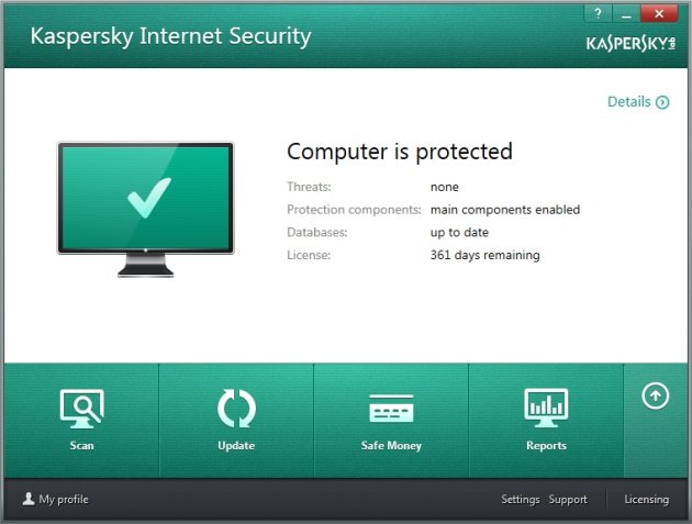 Kaspersky Internet Security 2014 glavni prozor