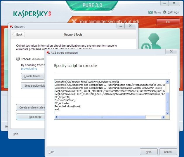 Kaspersky Pure 3.0 skripta za podršku