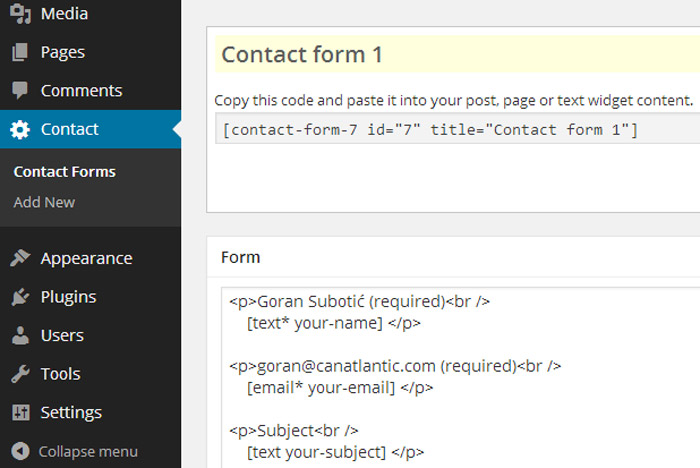 WordPress Plugin - Kontakt Forma 7