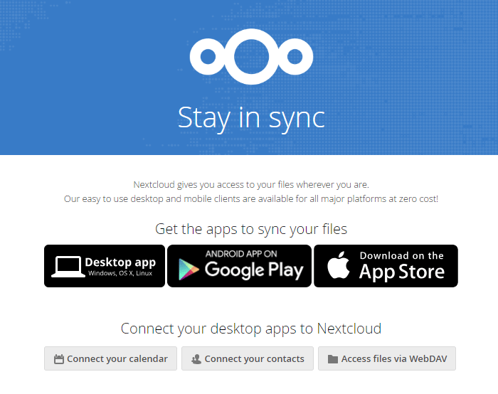 Nextcloud Welcome screen